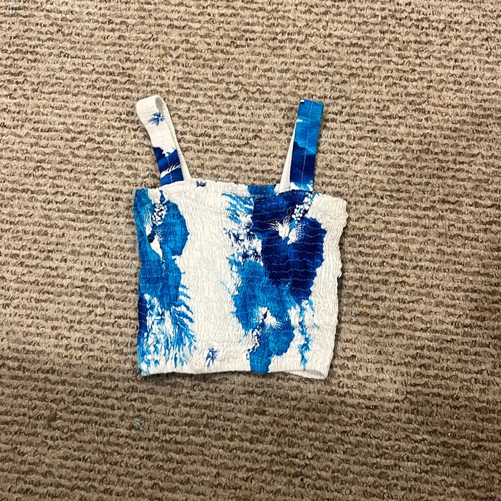 blue and white top